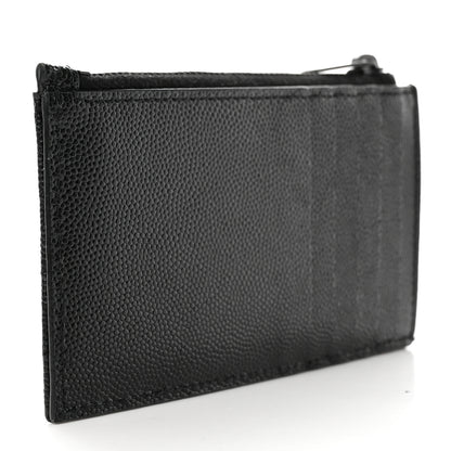 Saint Laurent Monogram Grain de Poudre 5 Fragments Zip Pouch Card Holder Black 3 of 9