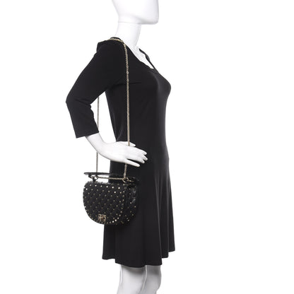 Valentino Garavani Nappa Medium Rockstud Spike Halfmoon Saddle Bag Black 2 of 8