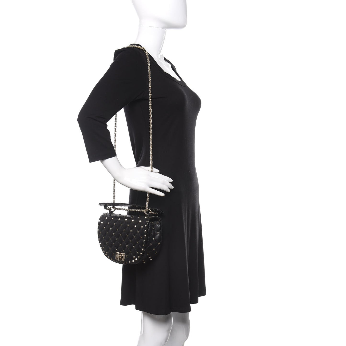Nappa Medium Rockstud Spike Halfmoon Saddle Bag Black