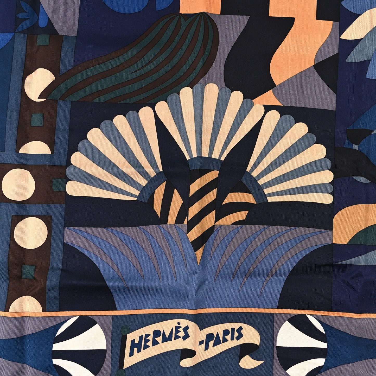 Silk Gavroche Parade En Fanfare Scarf 90 Bleu Nuit Beige Vert
