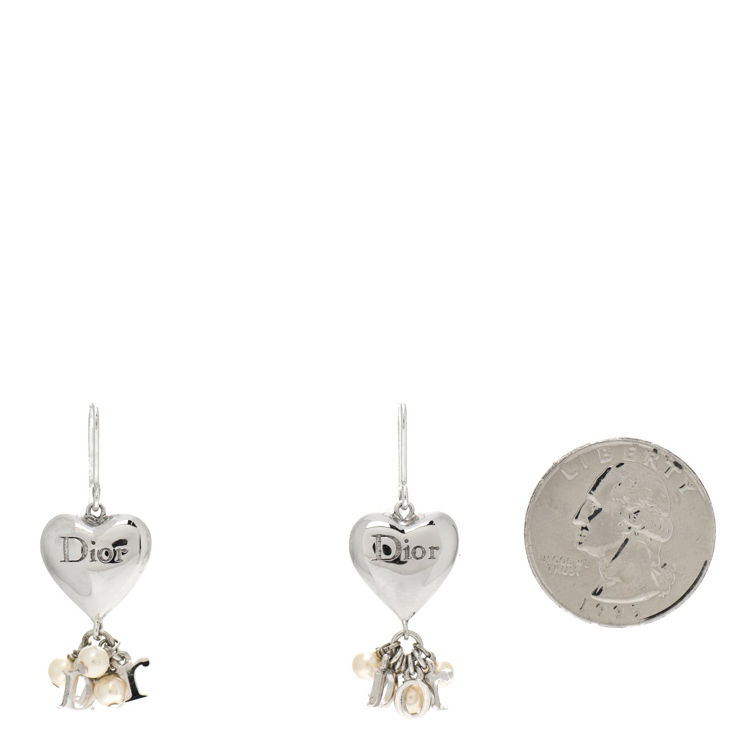 Christian Dior Heart Bead Earrings Silver White 2 of 3