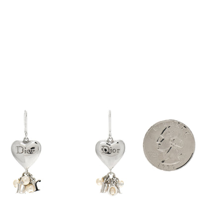 Christian Dior Heart Bead Earrings Silver White 2 of 3