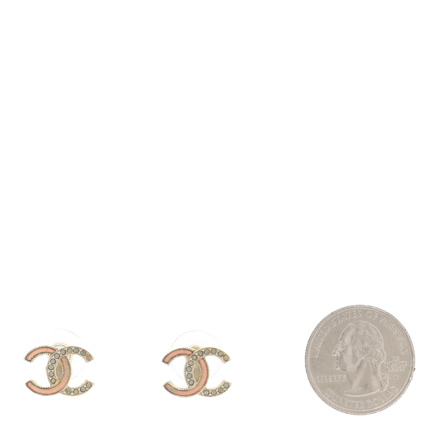 Enamel Crystal CC Earrings Gold Pink