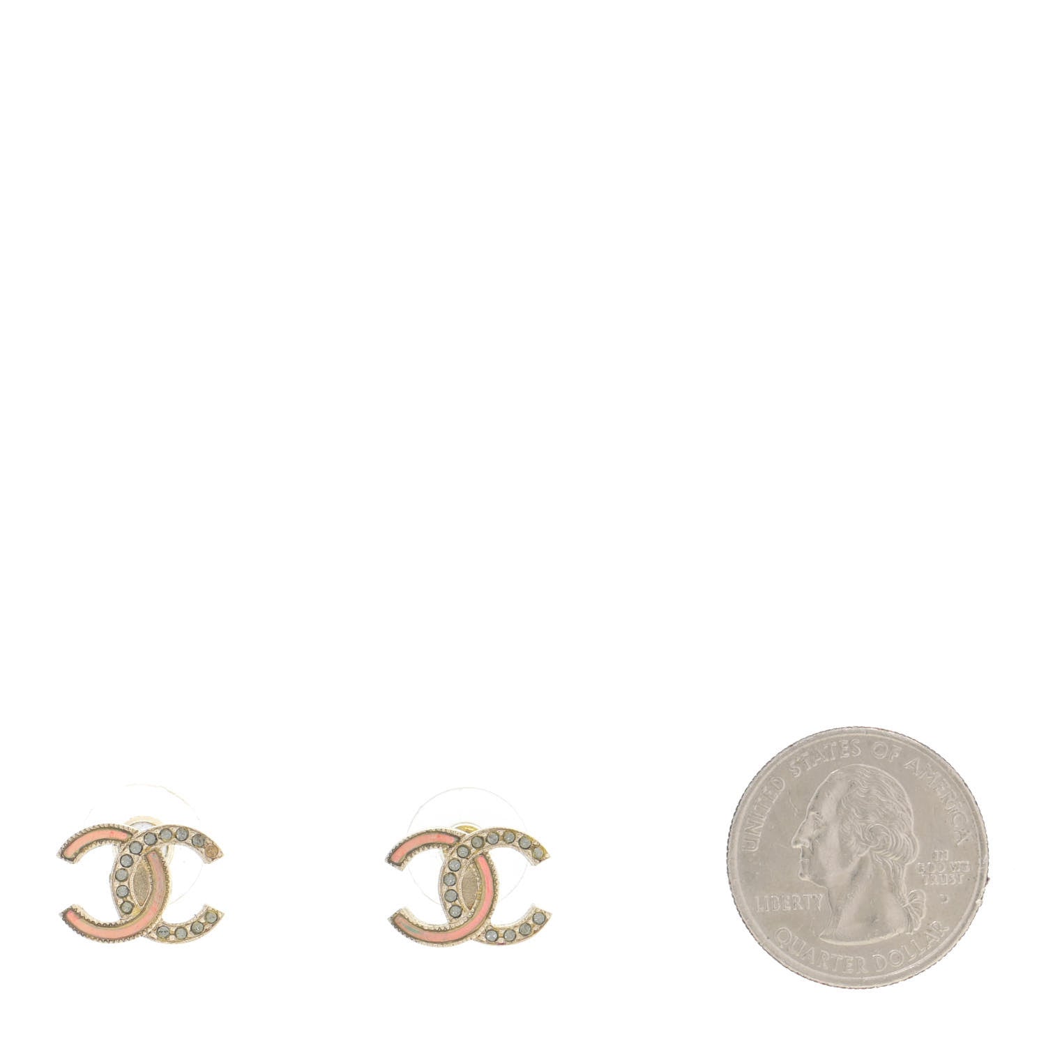 Chanel Enamel Crystal CC Earrings Gold Pink 15 of 15