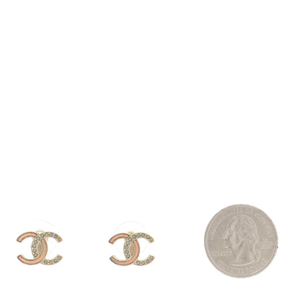Chanel Enamel Crystal CC Earrings Gold Pink 15 of 15