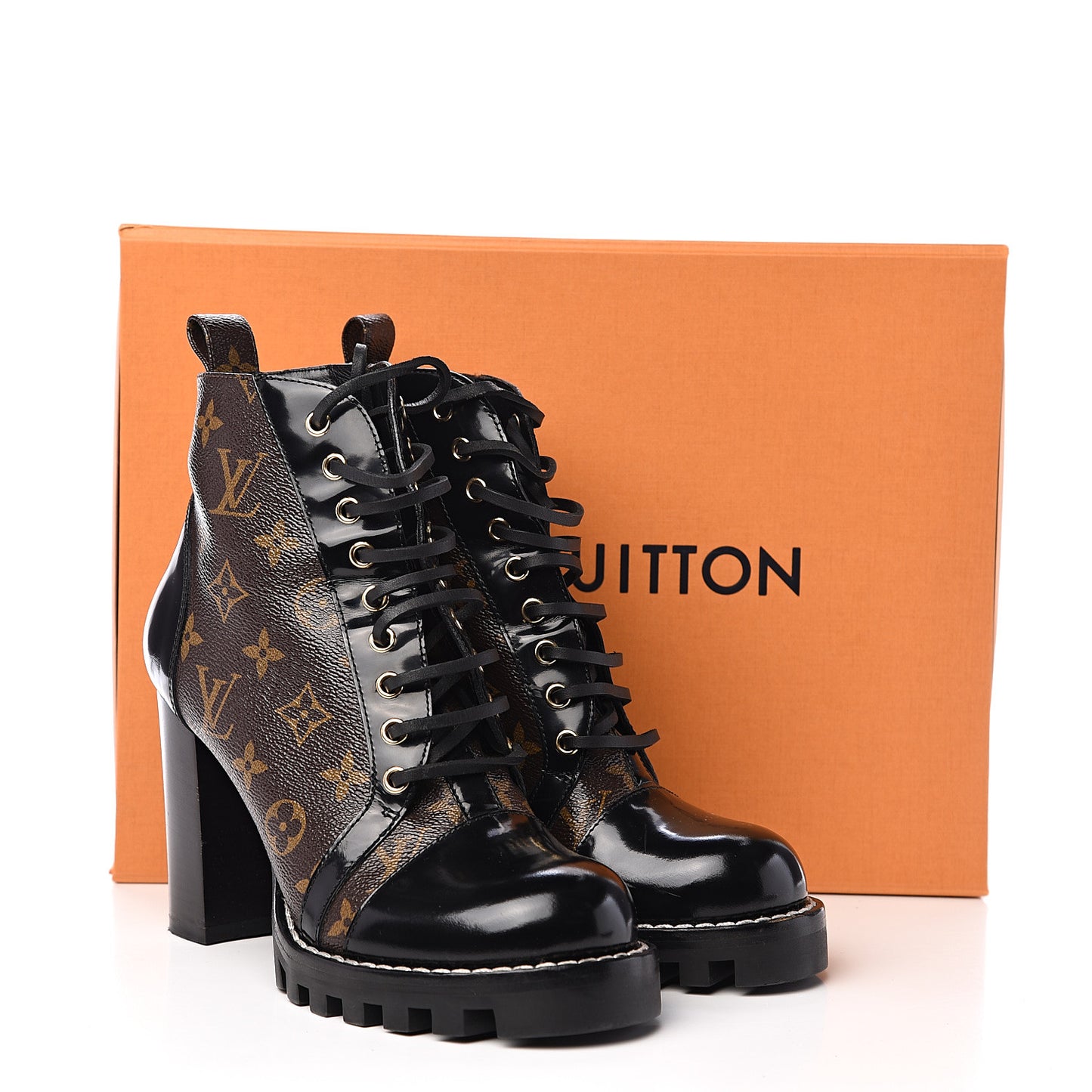 Patent Calfskin Monogram Star Trail Ankle Boots 39.5 Black