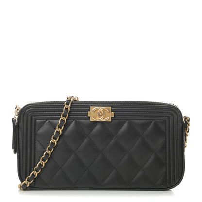 Chanel Lambskin Quilted Small Boy Clutch With Chain Black 1 of 18