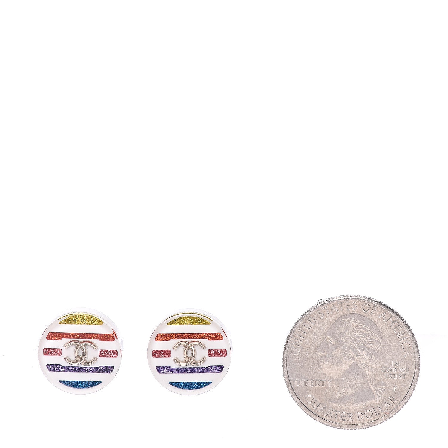Chanel Resin Crystal CC Earrings White Multicolor 2 of 5