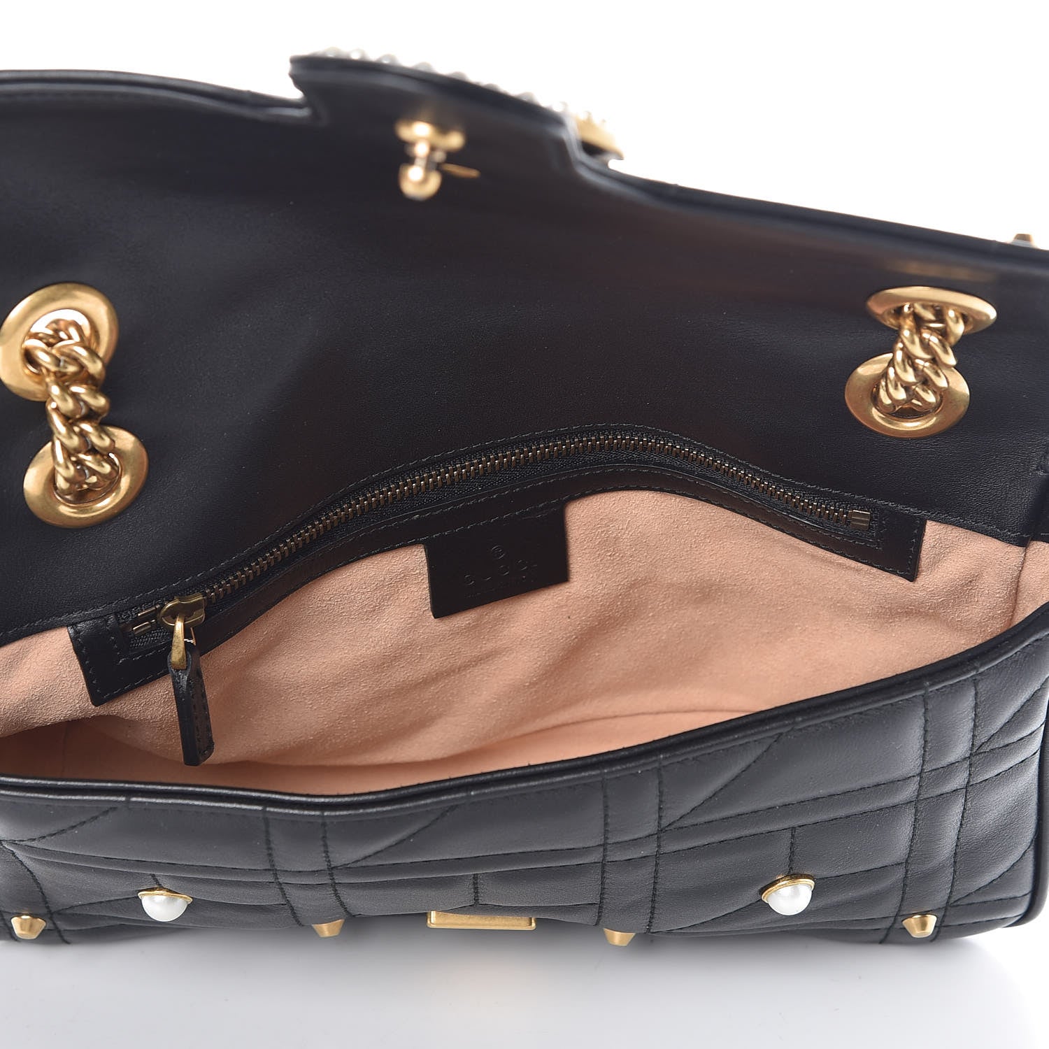 Gucci Calfskin Matelasse Studded Small Pearly GG Marmont Shoulder Bag Black 5 of 7