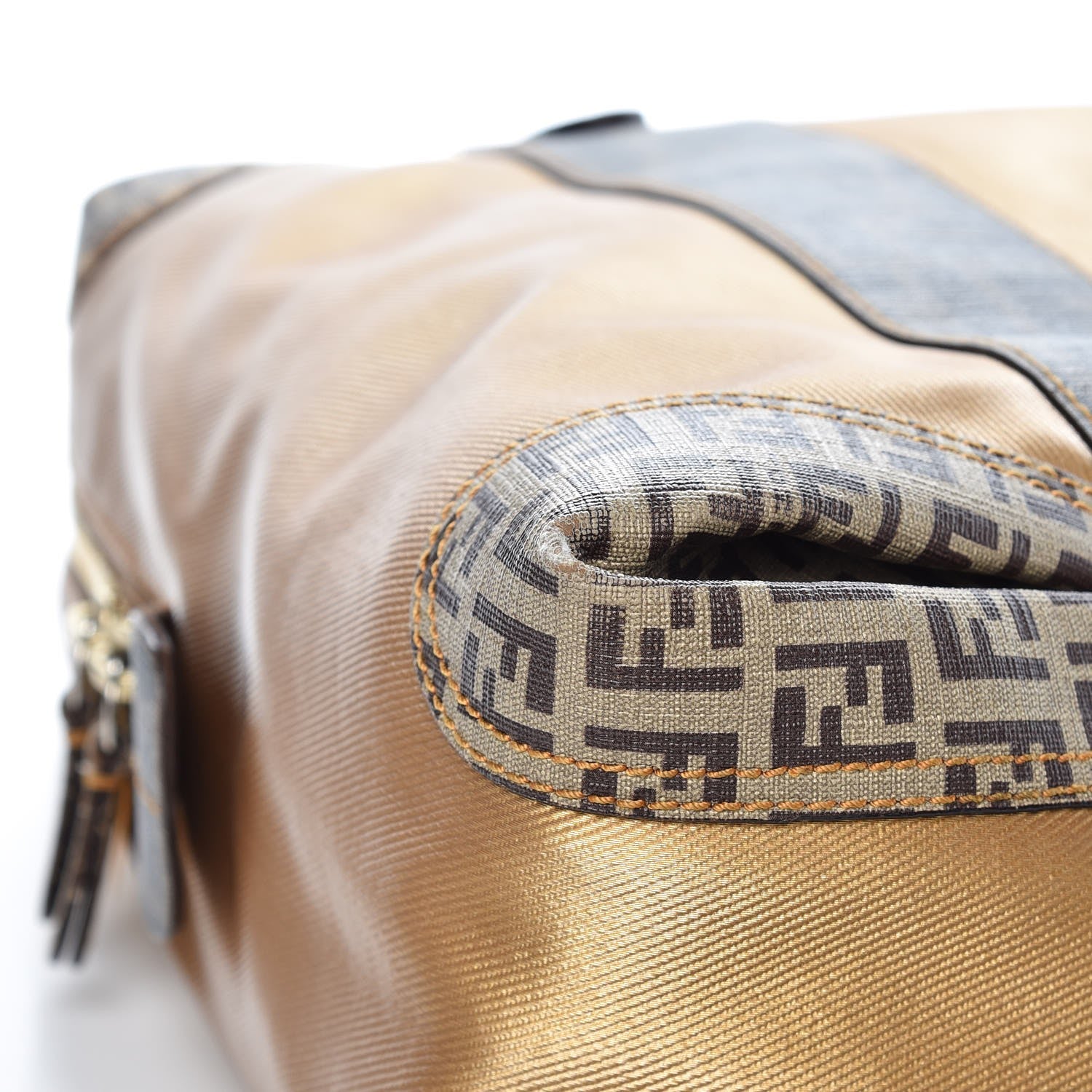 Fendi Metallic Canvas Zucca Zucchino Spalmati Large Mixed Media B Mix Tote Gold Brown 10 of 19