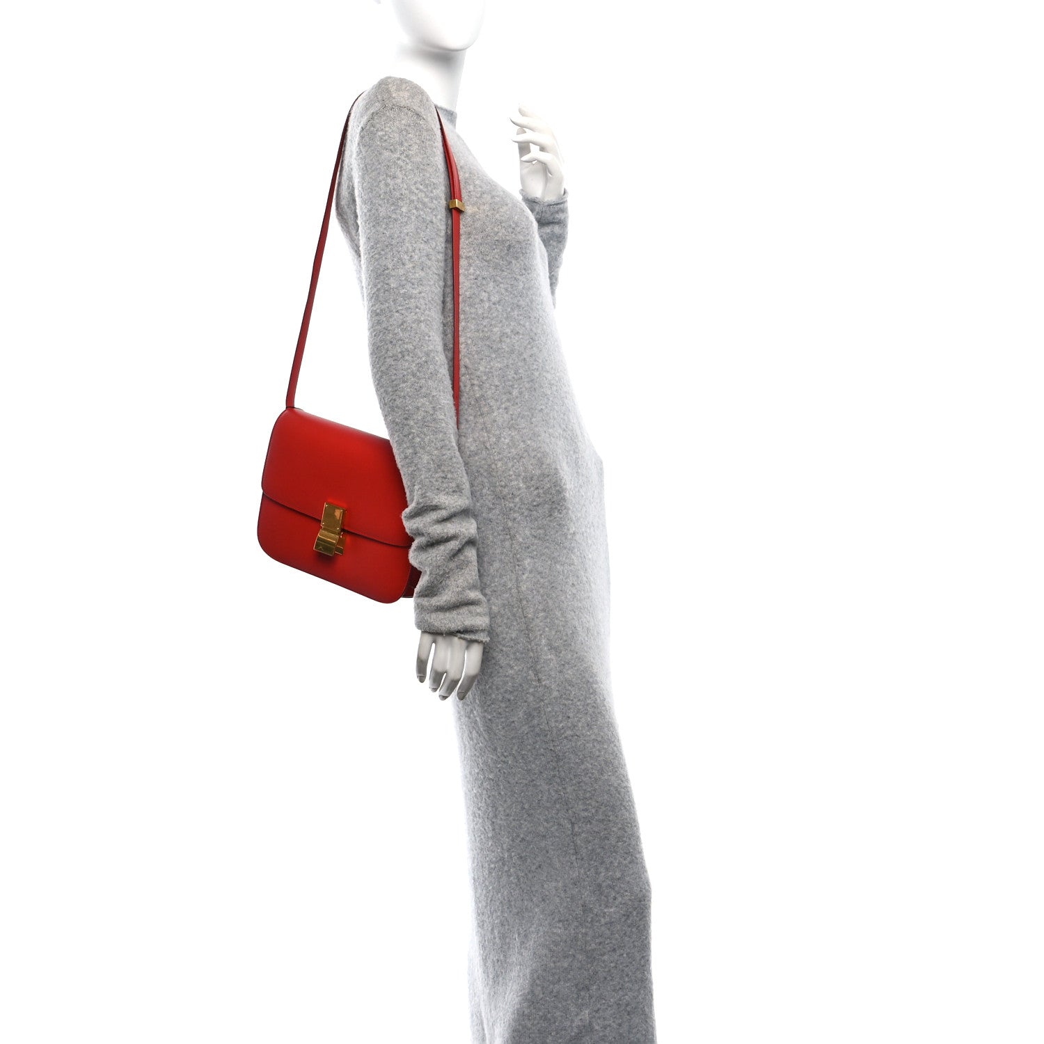 Celine Calfskin Medium Classic Box Flap Bag Red 2 of 16