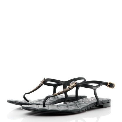 Chanel Calfskin Paris Dallas Quilted Star CC Thong Sandals 37 Black 3 of 9