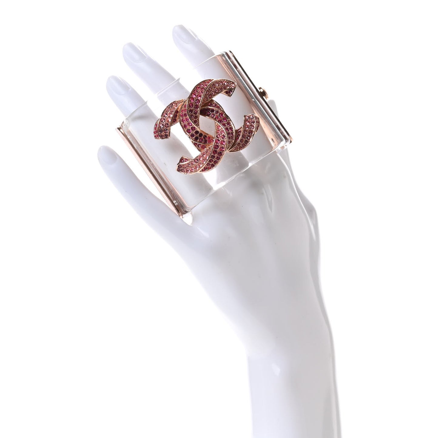 Lucite Crystal CC Cuff Transparent Pink Gold