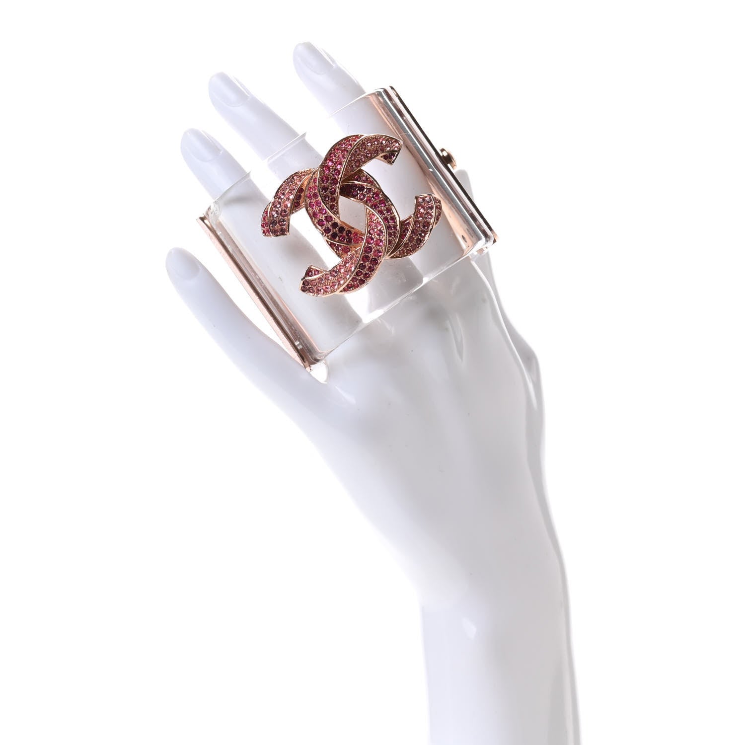 Chanel Lucite Crystal CC Cuff Transparent Pink Gold 2 of 9