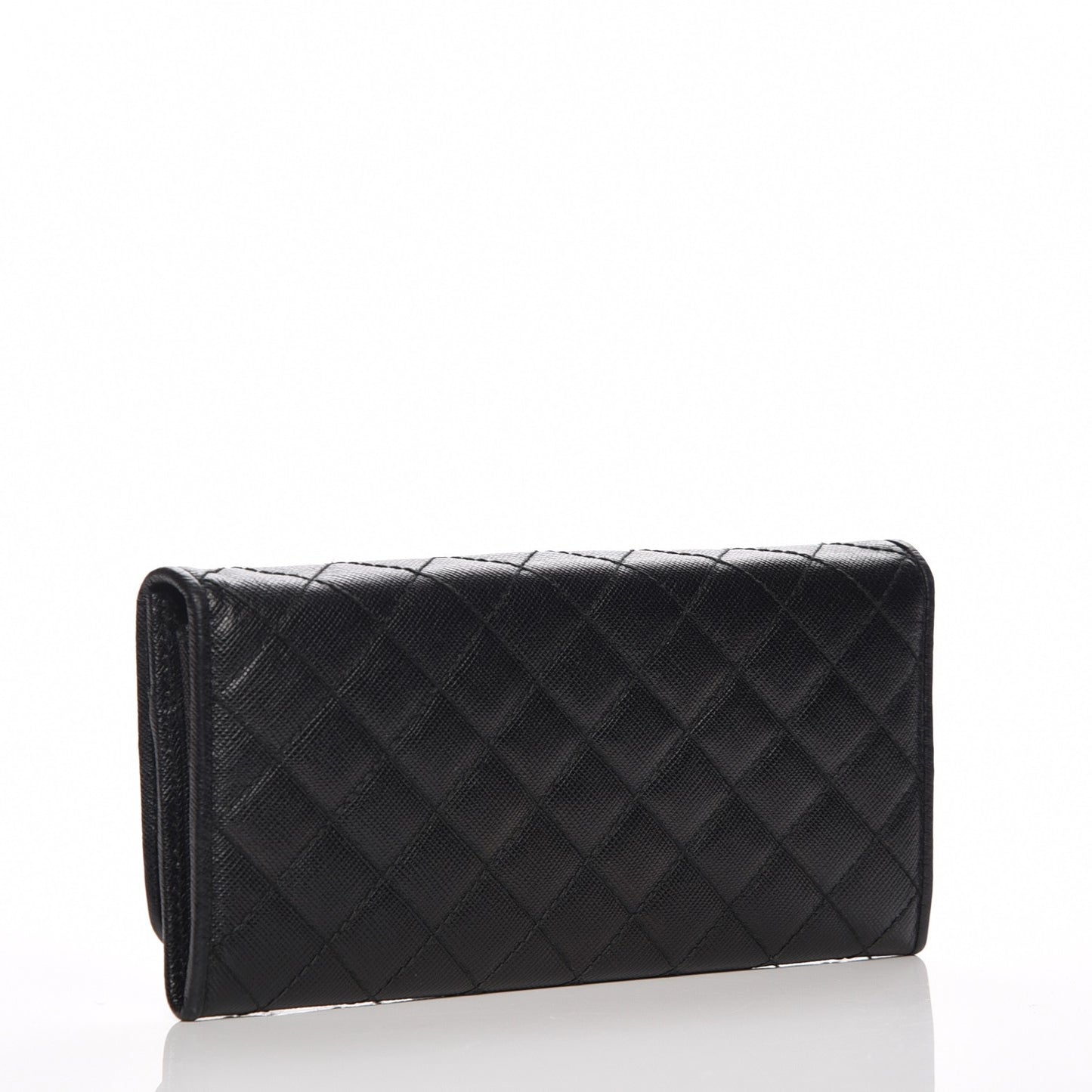 Saffiano Metal Quilted Continental Flap Wallet Nero Black