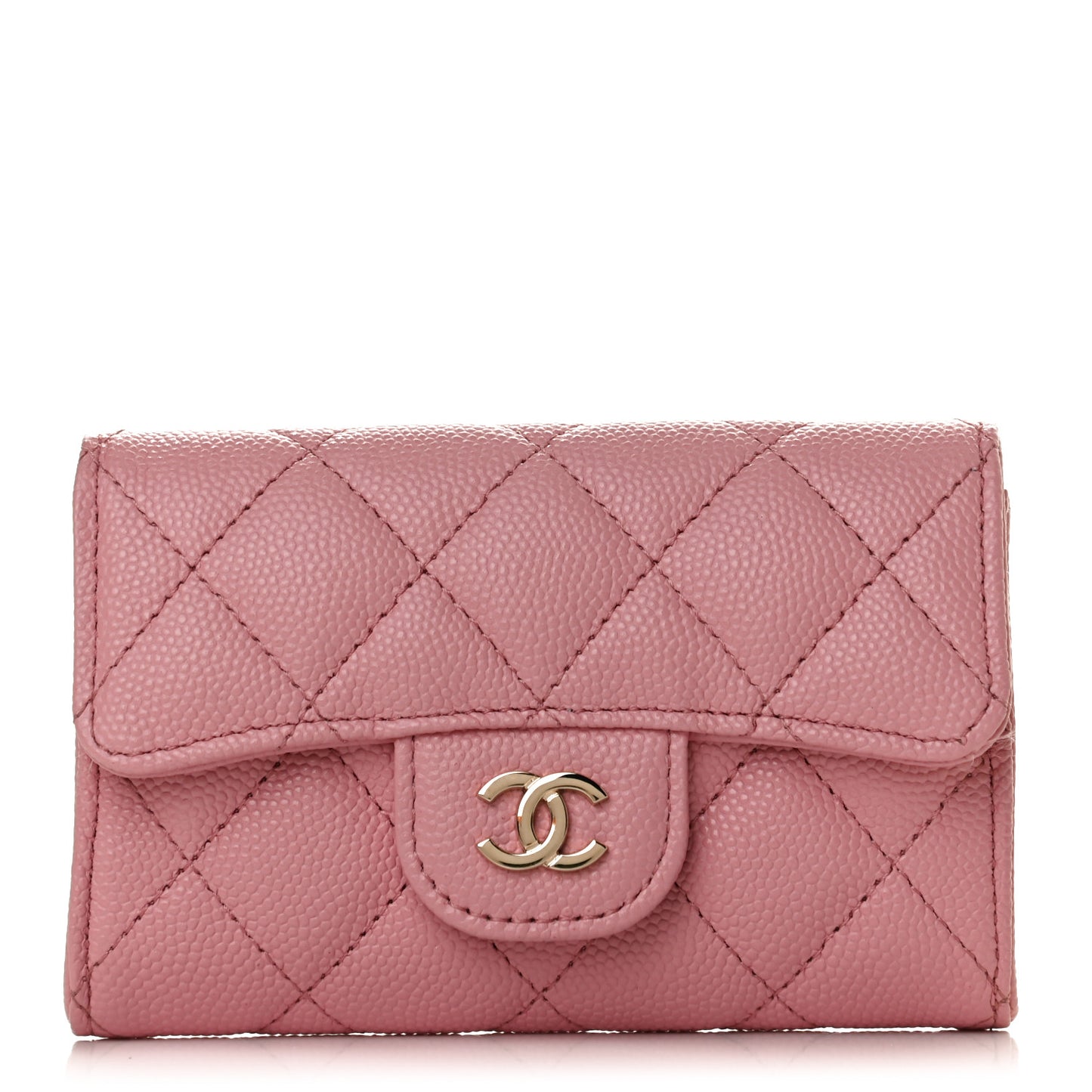 Caviar Quilted Flap Card Holder Wallet Light Pink