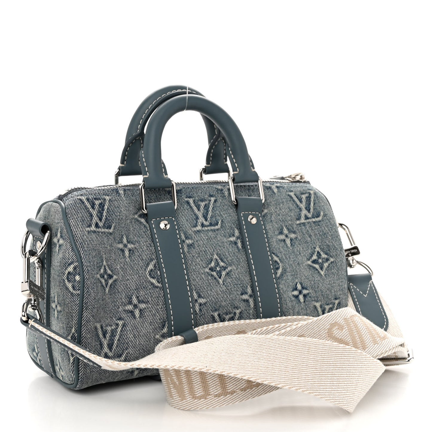 Monogram Washed Denim Keepall Bandouliere 25