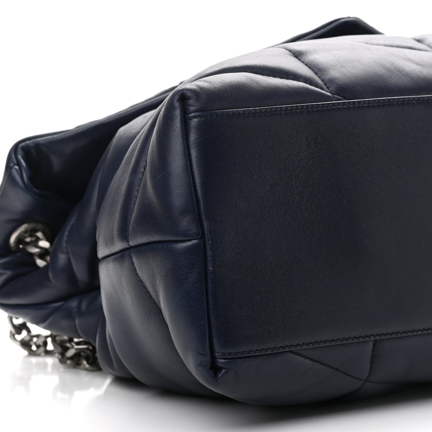 Lambskin Quilted Medium Loulou Puffer Monogram Chain Satchel Navy
