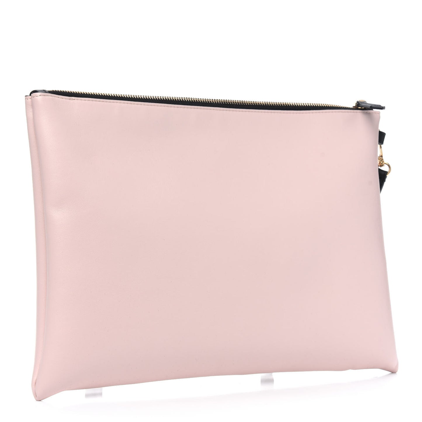 Vitello Fluffy Grace Logo Embossed Large Flat Pouch Rosa Quarzo Black