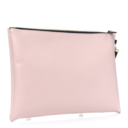 Fendi Vitello Fluffy Grace Logo Embossed Large Flat Pouch Rosa Quarzo Black 3 of 9