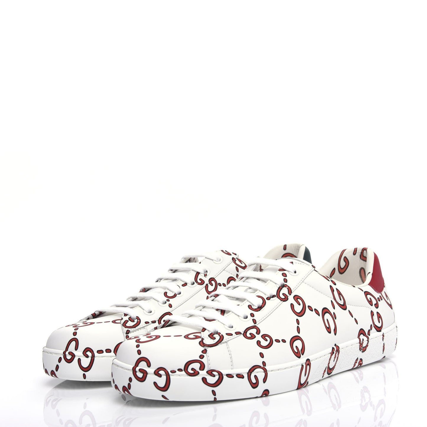 Calfskin GucciGhost Print Mens Ace Sneakers 10 White Hibiscus Red