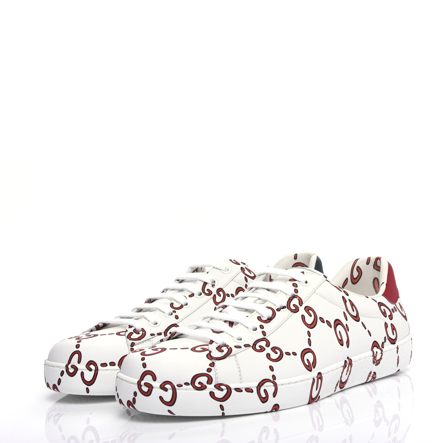 Gucci Calfskin GucciGhost Print Mens Ace Sneakers 10 White Hibiscus Red 3 of 10