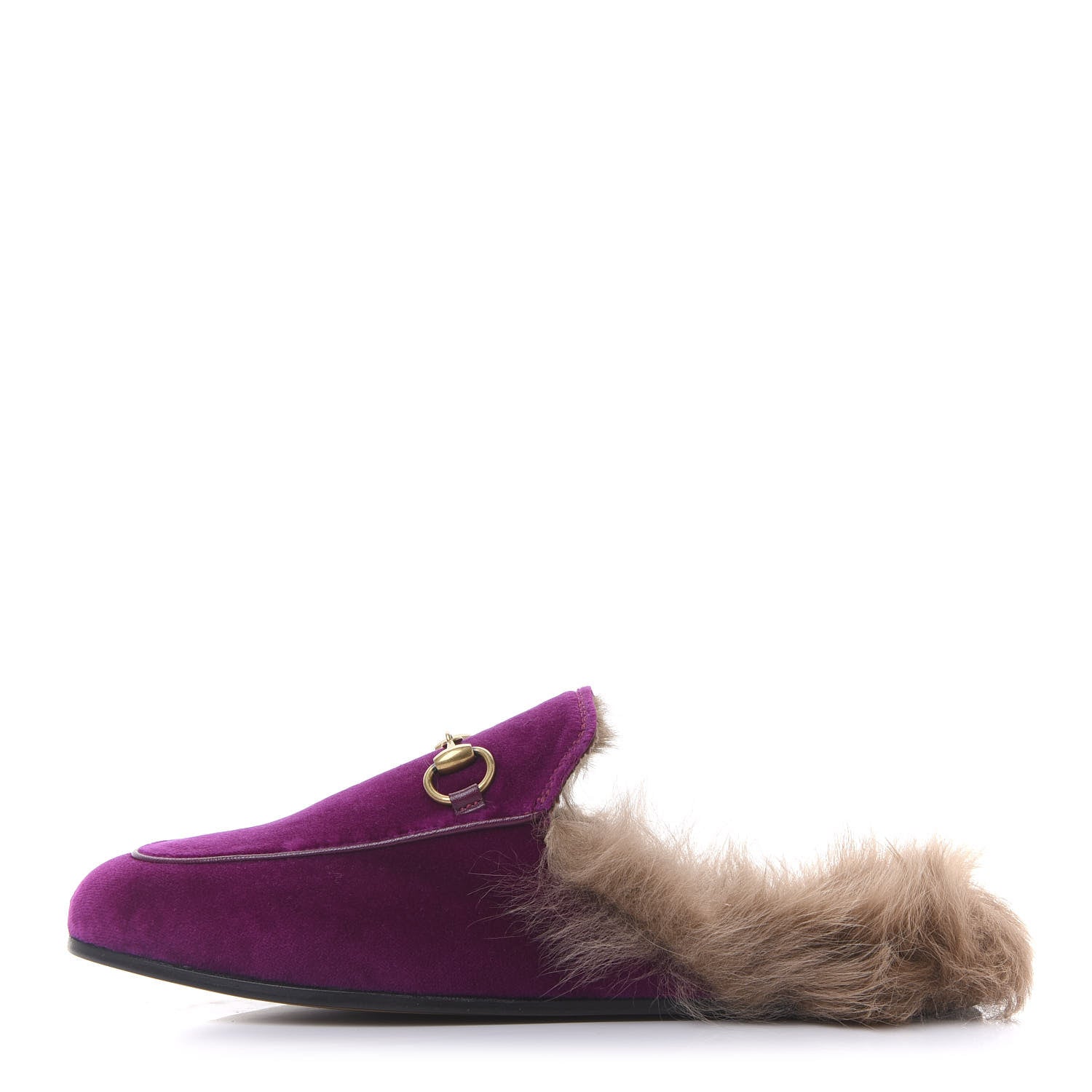 Gucci Velvet Fur Womens Princetown Slippers 35 Fucsia Violet Cyclamen Natural 1 of 8