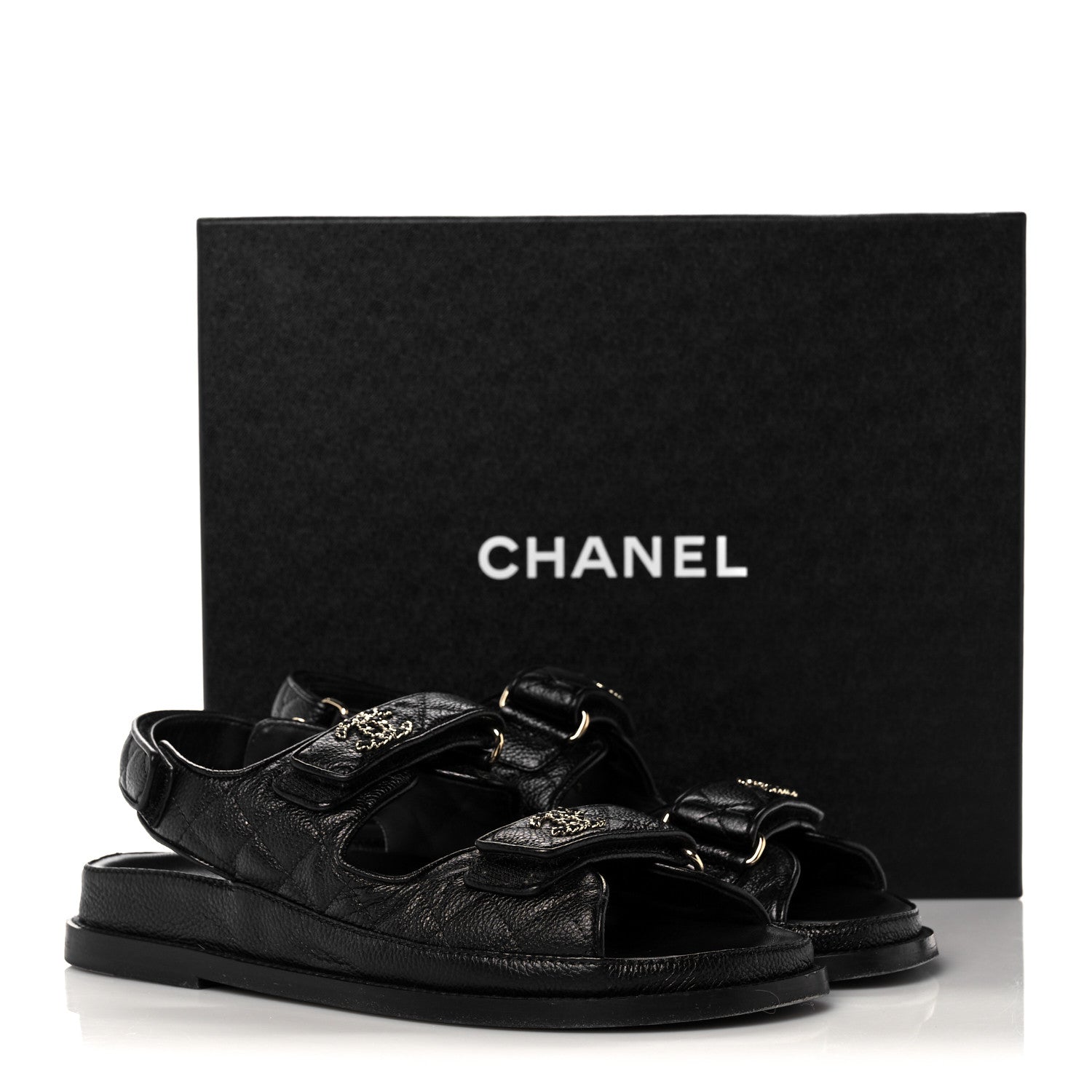 Chanel Grained Calfskin Velcro Dad Sandals 37.5 Black 10 of 10