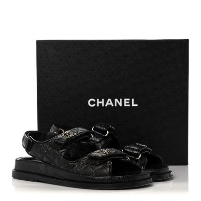 Chanel Grained Calfskin Velcro Dad Sandals 37.5 Black 10 of 10