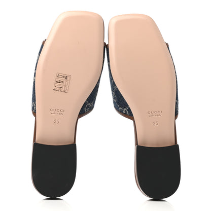 Gucci New Denim GG Monogram Miro Soft Calfskin Jolie Slide Sandals 35 Blue Tea Cuir Epilog 5 of 9