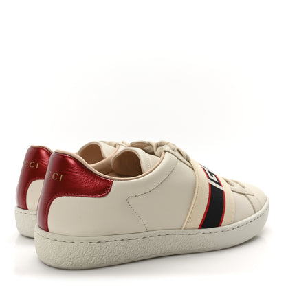 Gucci Calfskin Stripe Womens New Ace Sneakers 35 New Mystic White Ecru Red Flame 5 of 9