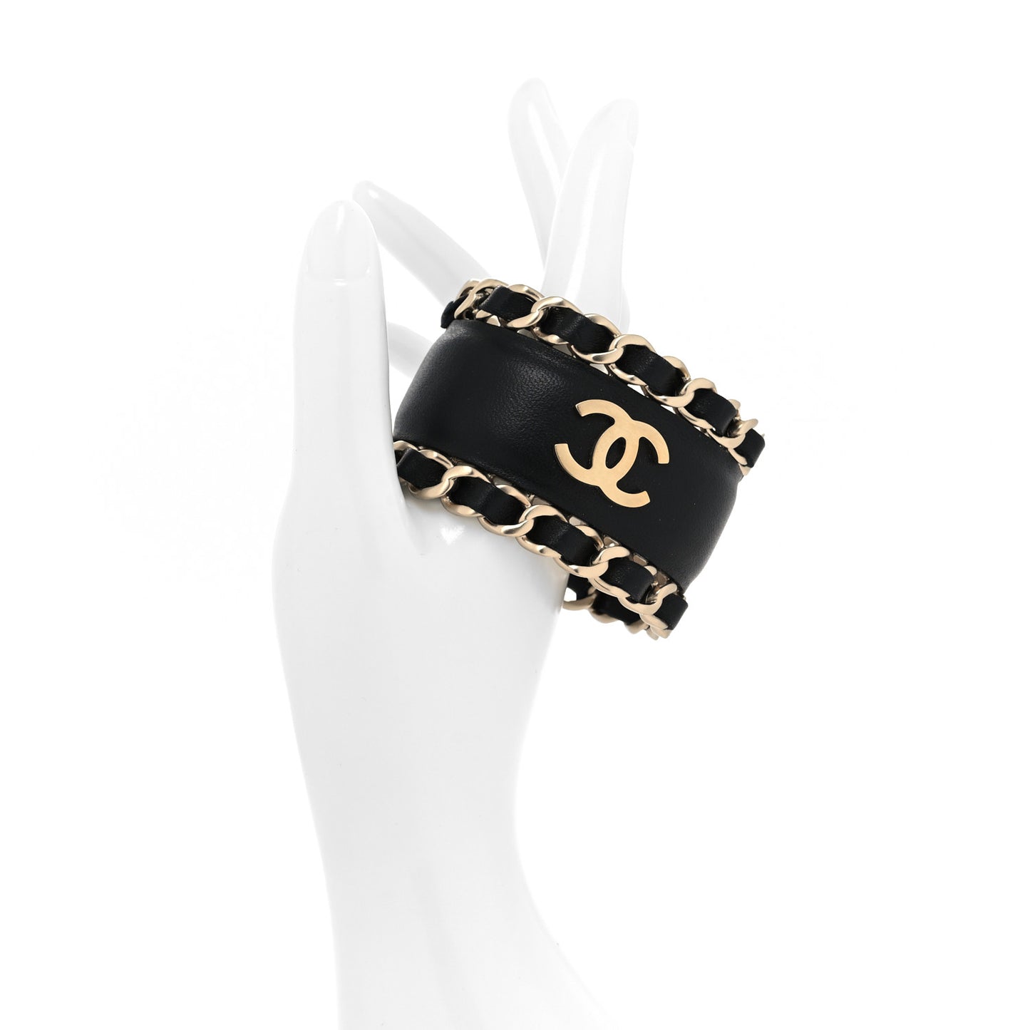 Lambskin Chain CC Cuff Black Gold
