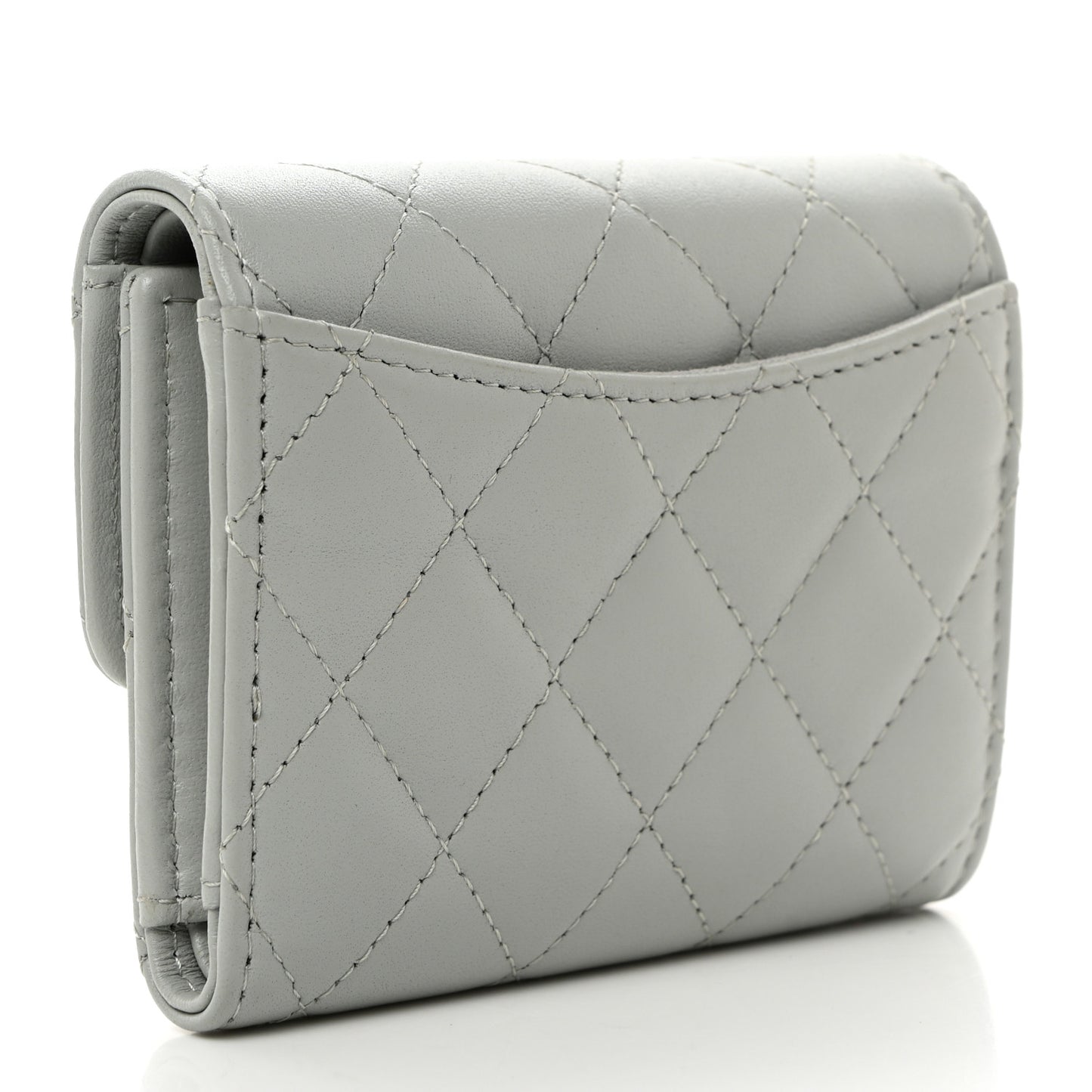 Lambskin Quilted Small Flap Wallet Grey