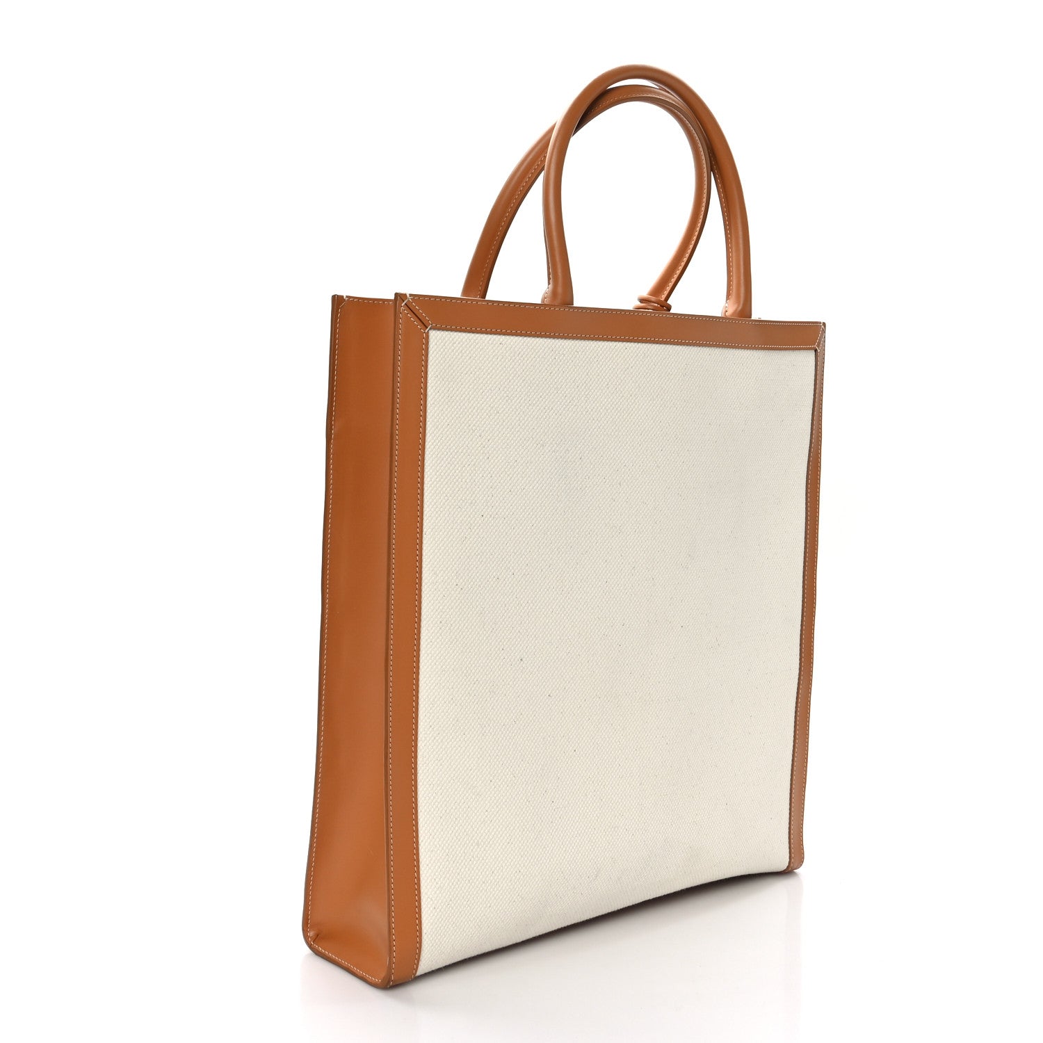 Celine Canvas Calfskin Vertical Cabas Natural Tan 3 of 8