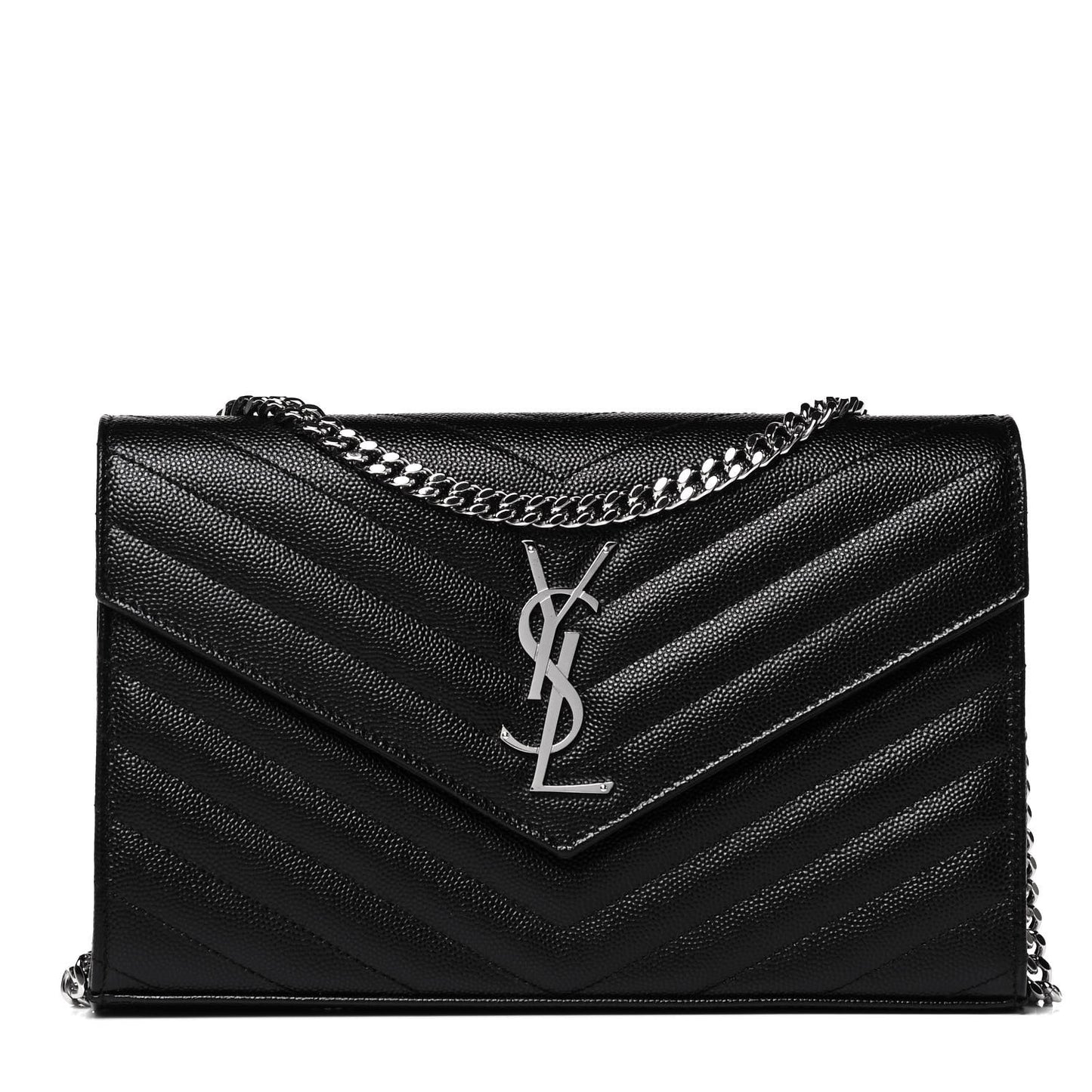 Grain De Poudre Matelasse Chevron Monogram Chain Wallet Black