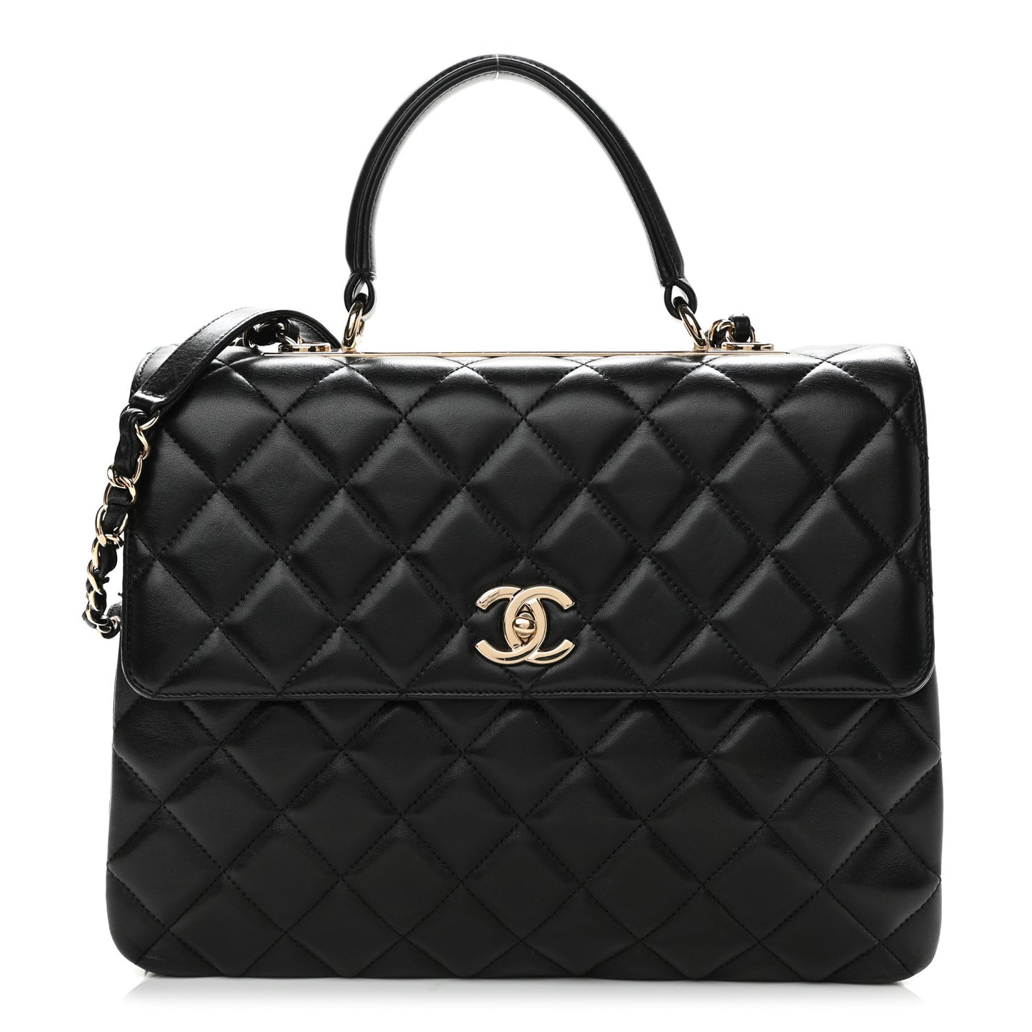 Lambskin Quilted Large Trendy CC Dual Handle Flap Bag Black