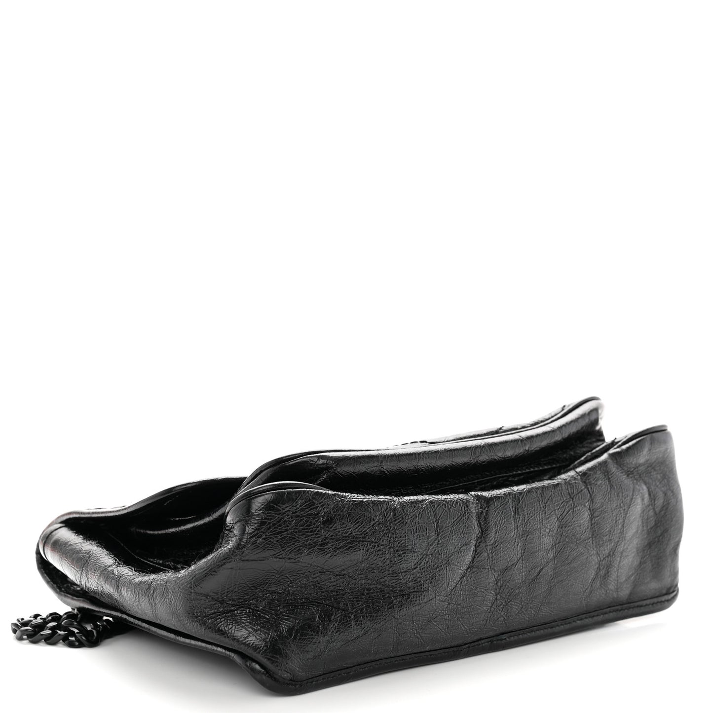Crinkled Calfskin Matelasse Monogram Medium Niki Chain Satchel Black