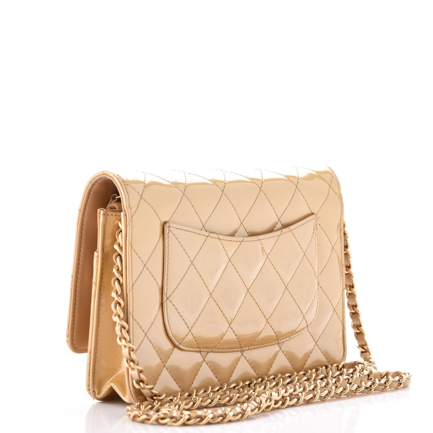 Chanel Metallic Patent Quilted Wallet On Chain WOC Gold 3 of 8