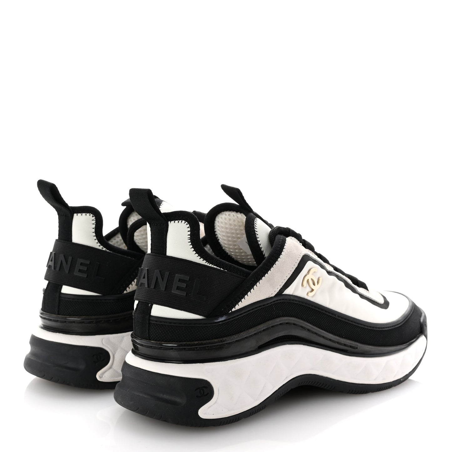 Suede Calfskin Mixed Fibers CC Sneakers 36.5 White Black