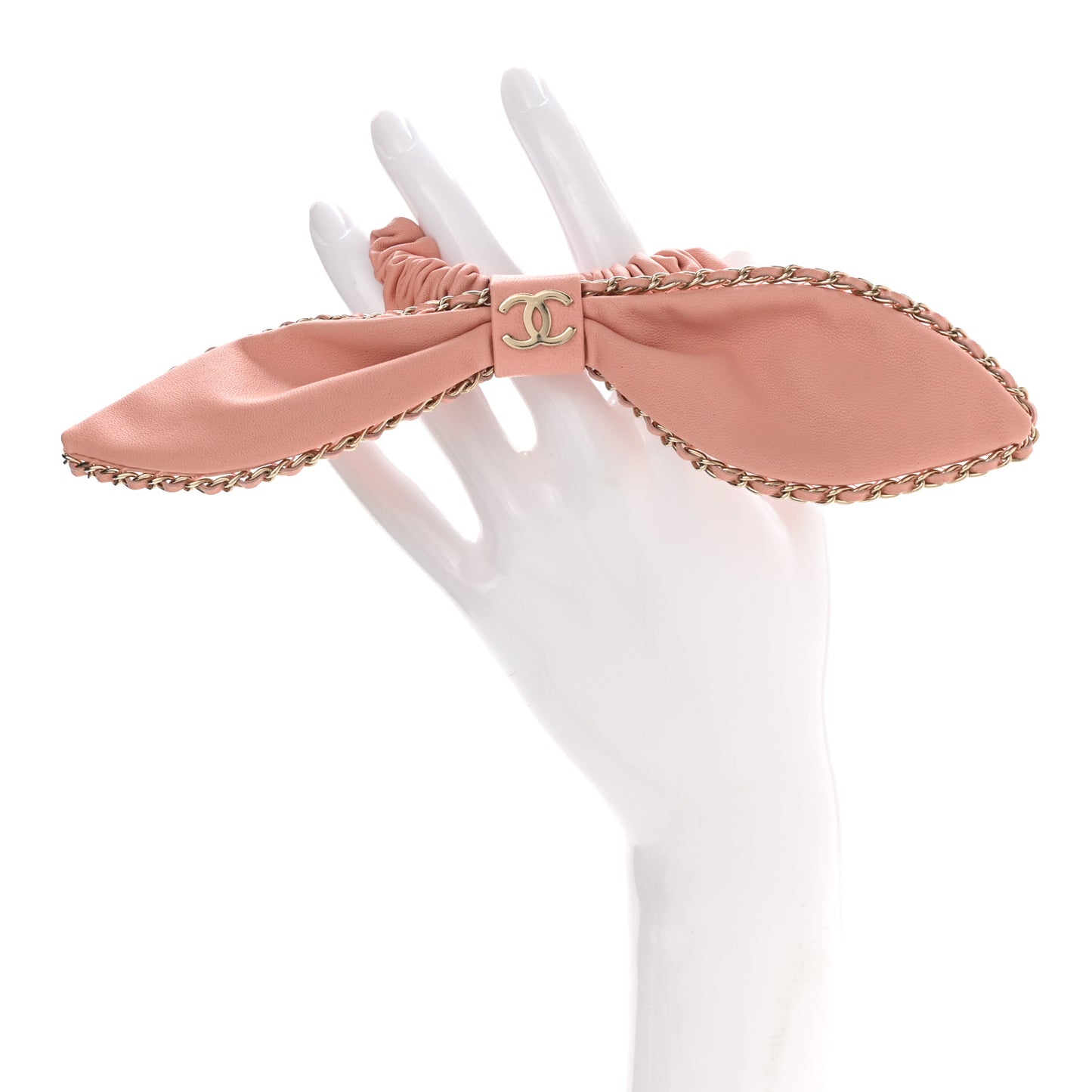 Lambskin Chain CC Hair Bow Tie Pink Gold