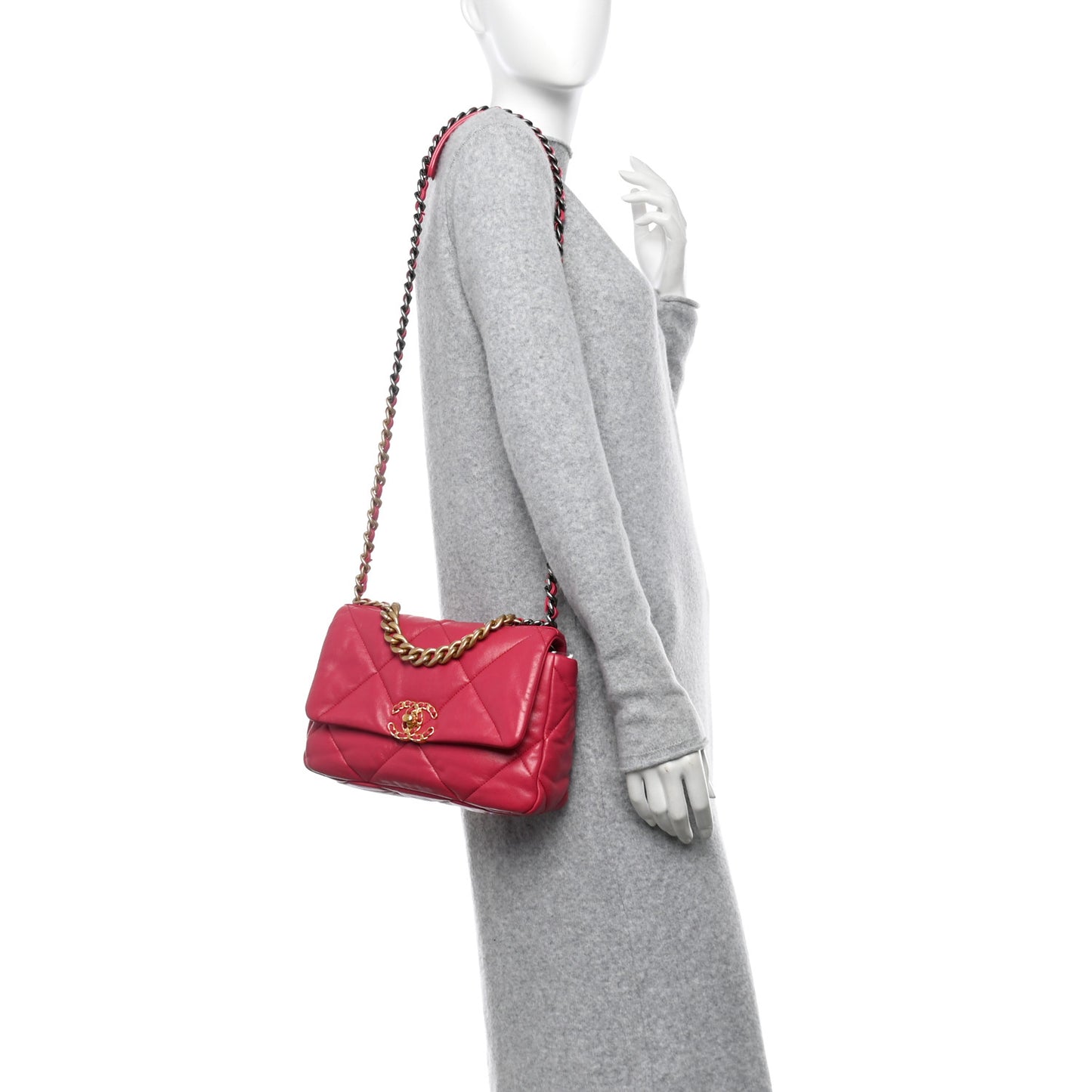 Lambskin Quilted Medium Chanel 19 Flap Dark Pink