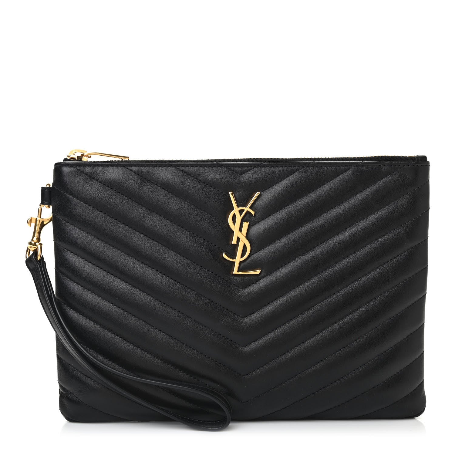 Saint Laurent Calfskin Matelasse Chevron Monogram A5 Wristlet Black 1 of 7