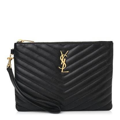 Saint Laurent Calfskin Matelasse Chevron Monogram A5 Wristlet Black 1 of 7