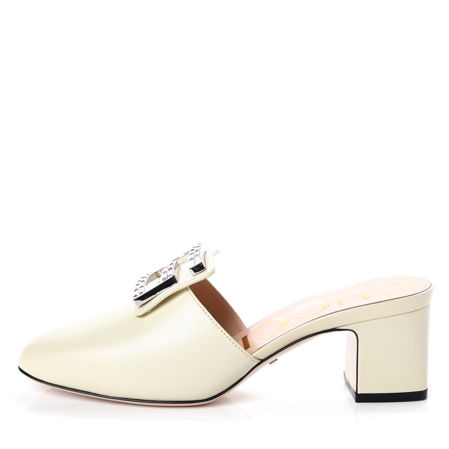 Gucci Malaga Kid Crystal Square G Madelyn Mules 36.5 Vintage White 1 of 8