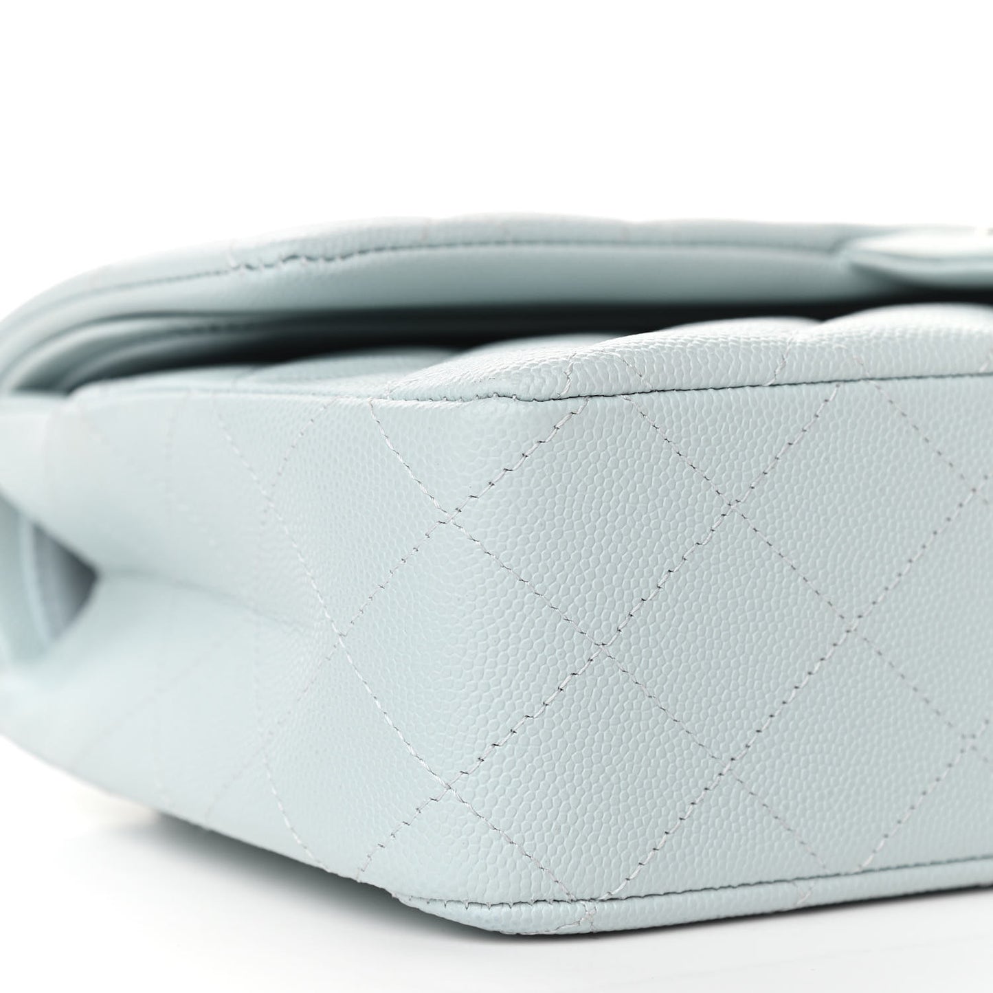 Caviar Quilted Medium Double Flap Light Blue