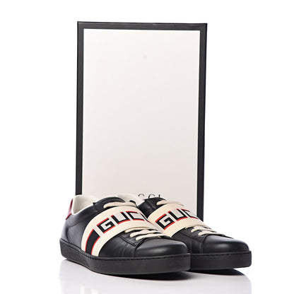 Gucci Calfskin Stripe Mens New Ace Sneakers 9 Black Ecru Red Flame 9 of 9