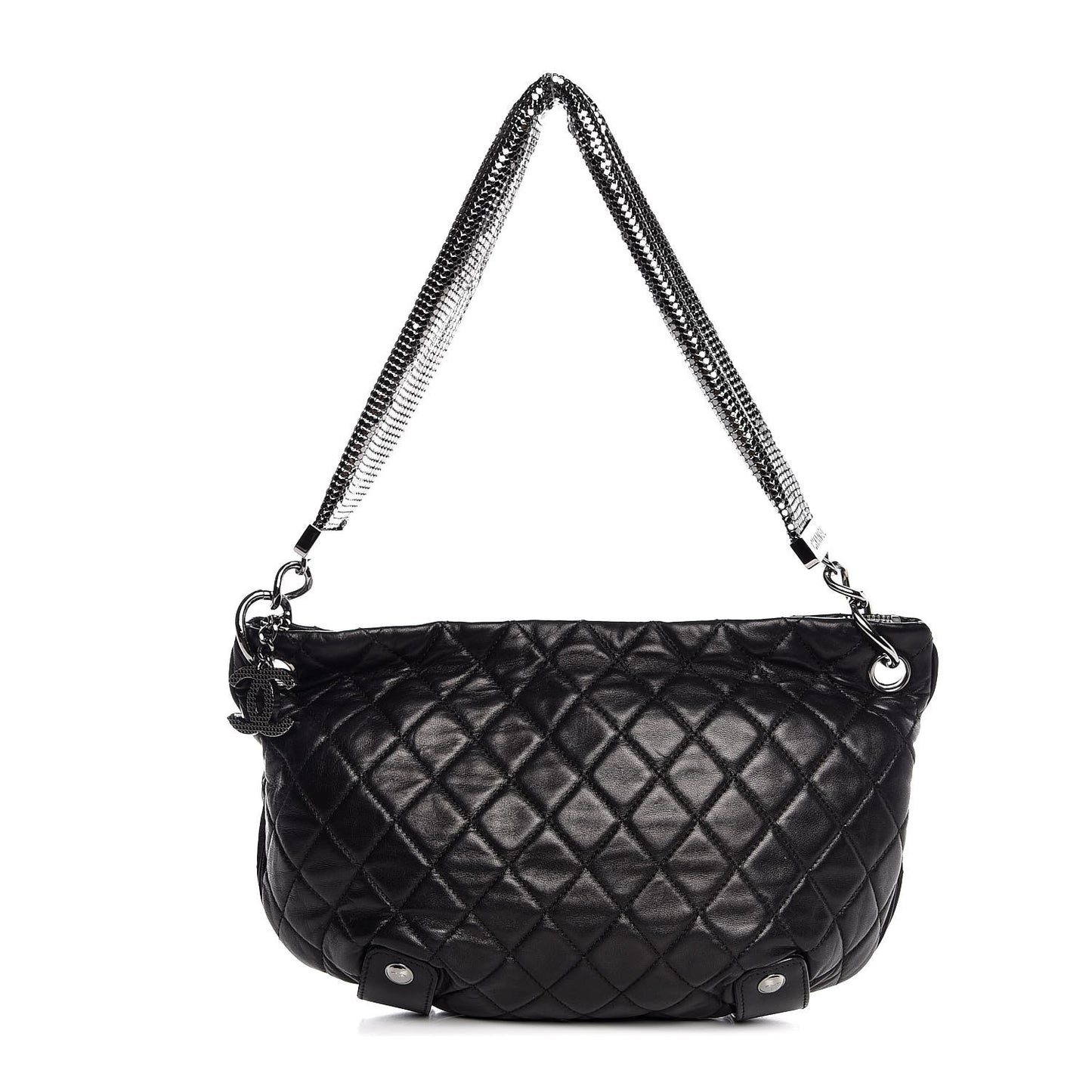 Lambskin Small Chain Mail Hobo Black