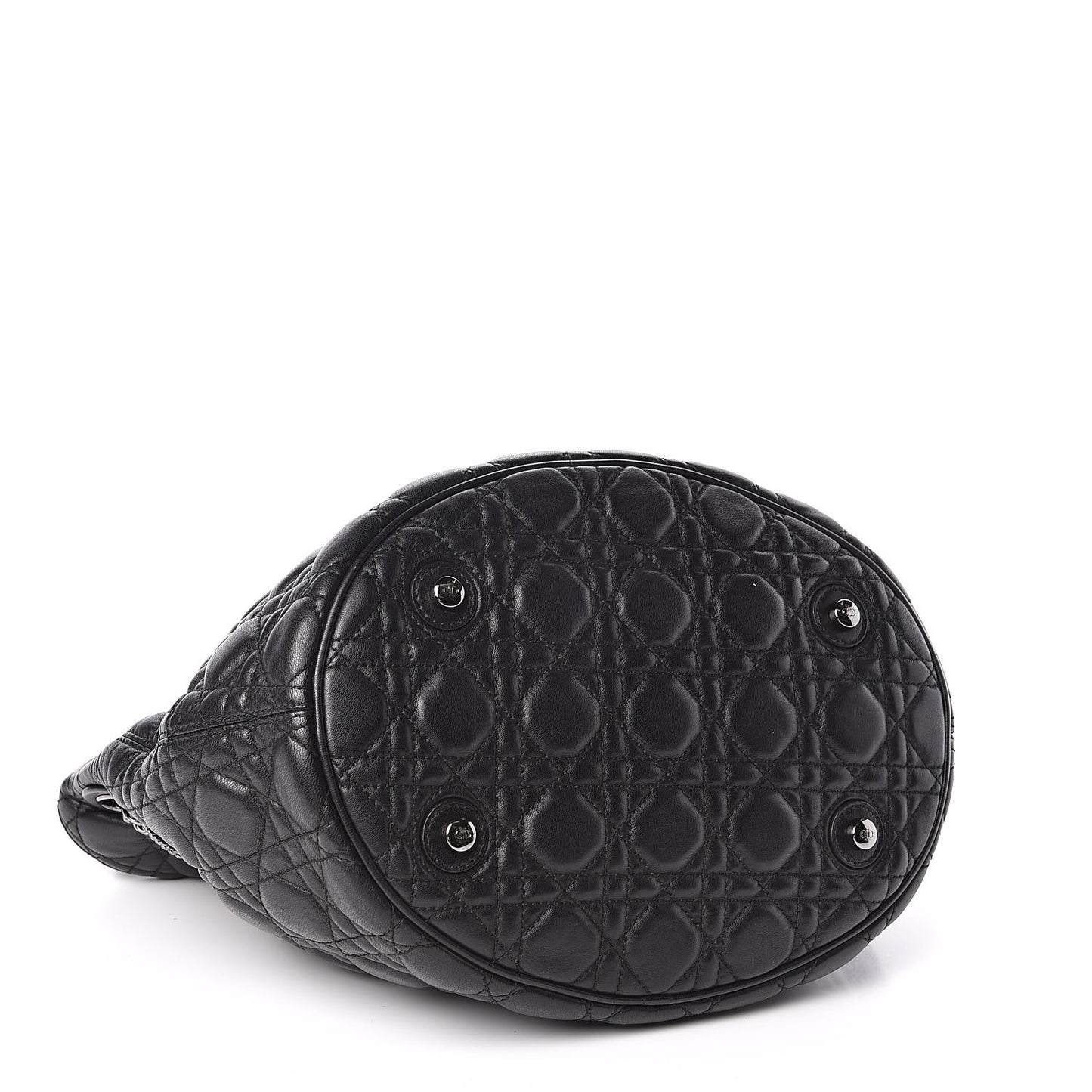 Lambskin Cannage Chri Chri Drawstring Bag Black