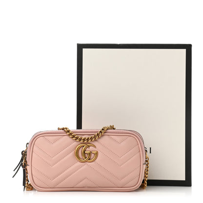 Gucci Calfskin Matelasse Mini GG Marmont Chain Crossbody Bag Perfect Pink 13 of 13