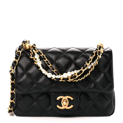 Chanel Shiny Lambskin Quilted Pearl Twist Mini Square Flap Black 1 of 11